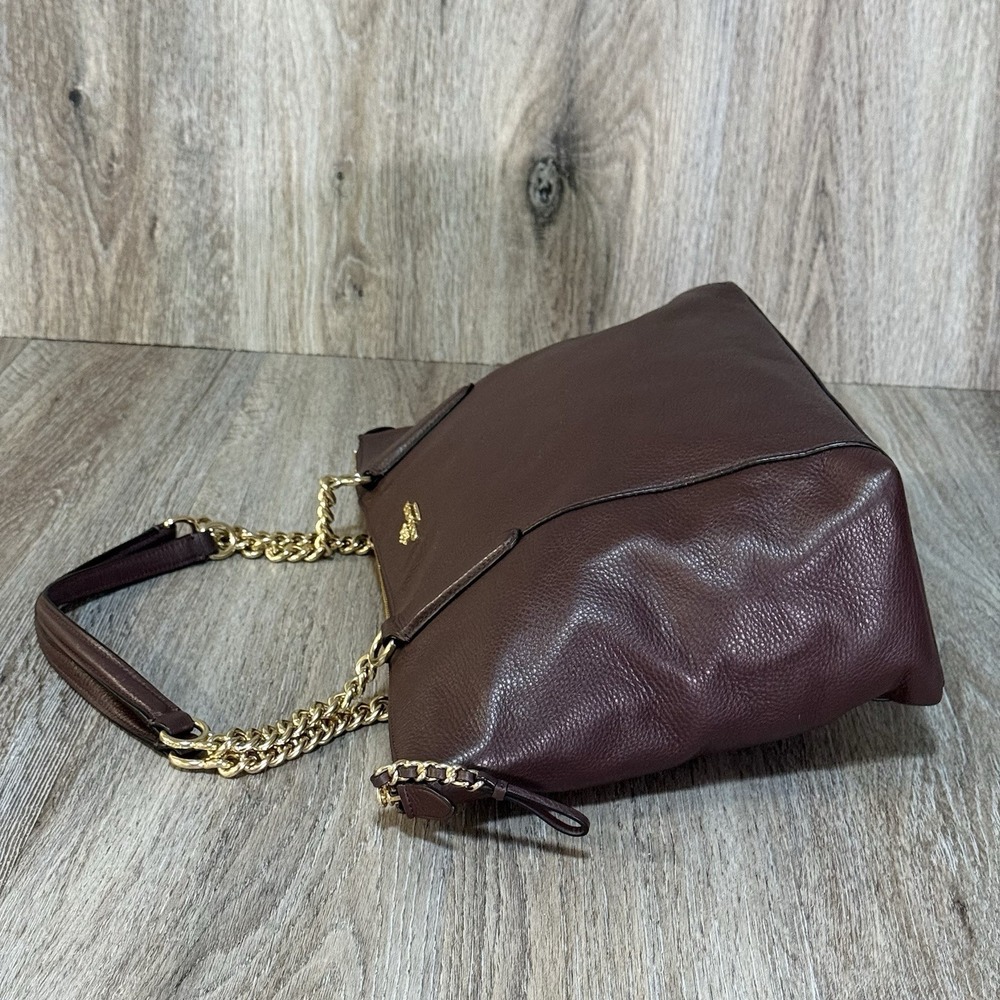 COACH Ava Chain Tote Oxblood Burgundy Leather Gold Hardware F22211 No Bag Charm - Picture 6 of 15